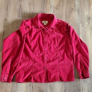 Woolrich Womens Size Large Dark Ruby Red Fine Cord Y2K Grunge Button Down Top